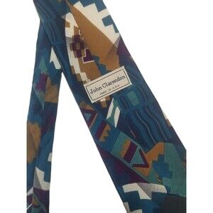 John Clarendon Mens Dress Tie Blue Geometric 100% Silk Designer